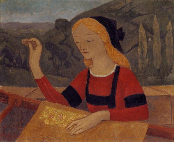Embroiderer in a Landscape of Chateauneuf by Paul Sérusier, hand-painted oil reproduction