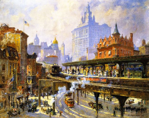 Chatham Square Station New York by Colin Campbell Cooper, hand-painted oil painting reproduction