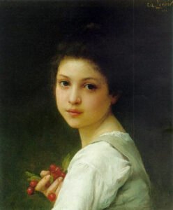 Portrait of a Young Girl with Cherries by Charles-Amable Lenoir, hand-painted oil painting reproduction