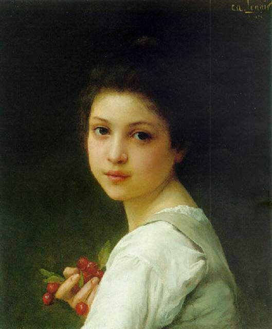 Portrait of a Young Girl with Cherries by Charles-Amable Lenoir, hand-painted oil reproduction