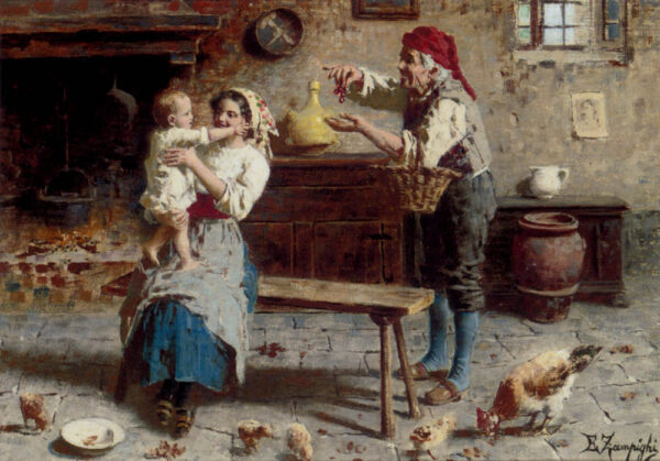 Cherries for Baby by Eugenio Zampighi, hand-painted oil painting reproduction
