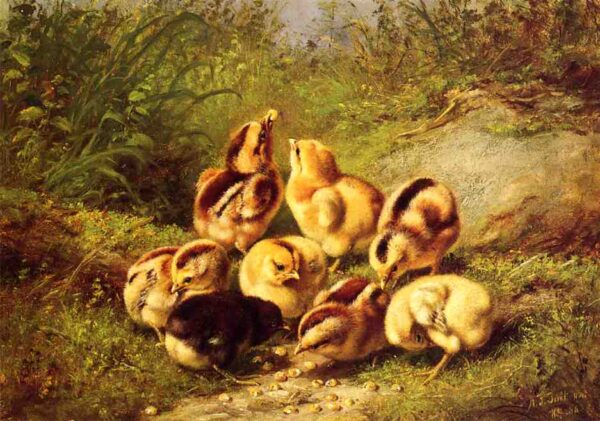 Chicks (Rather Hard Fare) by Arthur Fitzwilliam Tait, hand-painted oil painting reproduction
