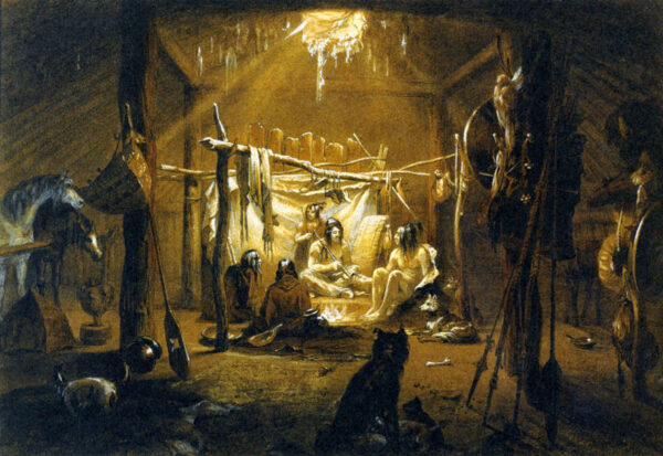 The Interior Of The Hut Of A Mandan Chief by Karl Bodmer, hand-painted oil painting reproduction