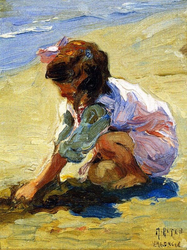 Child at the Beach by Mathias J Alten, hand-painted oil painting reproduction