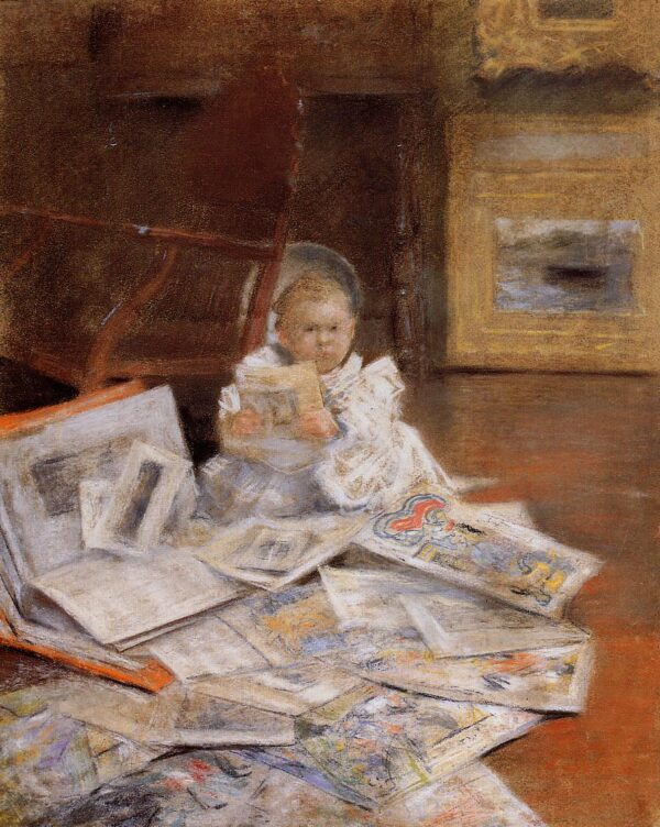 Child with Prints by William Merritt Chase, hand-painted oil painting reproduction
