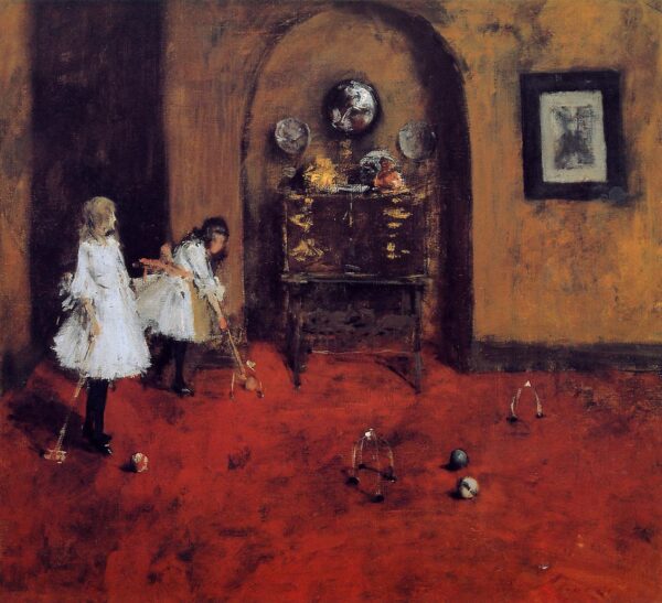 Children Playing Parlor Croquet by William Merritt Chase, hand-painted oil painting reproduction