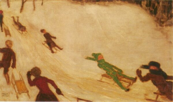 Children Sleighing by Franz von Stuck, hand-painted oil painting reproduction