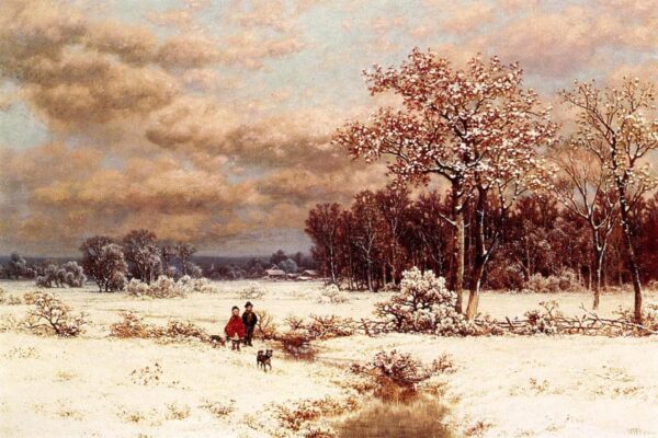Children in a Snowy Landscape by William Mason Brown, hand-painted oil painting reproduction
