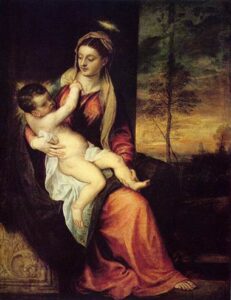 Mary with the Christ Child by Titian, hand-painted oil painting reproduction
