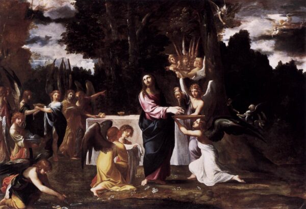 Christ Served by Angels in the Wilderness by Lodovico Carracci, hand-painted oil painting reproduction