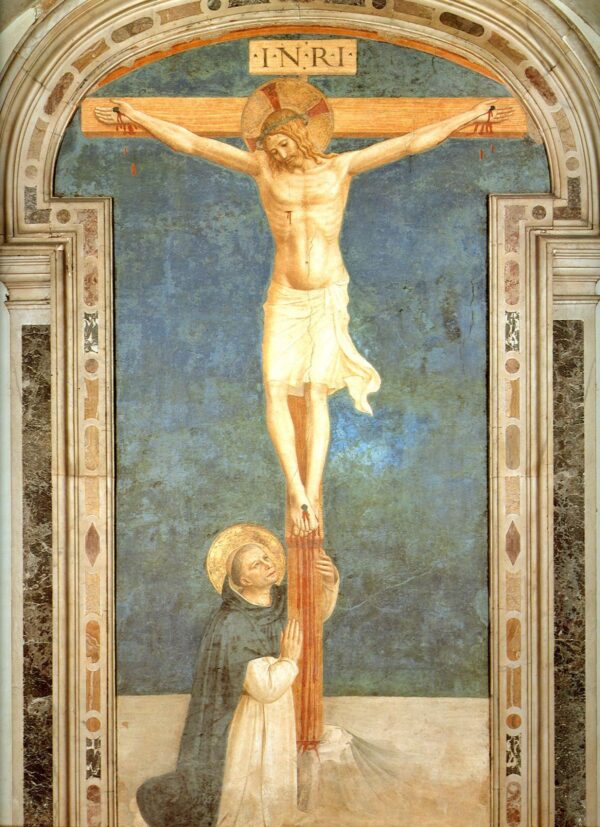 Christ on the Cross Adored by St. Dominic by Fra Angelico, hand-painted oil painting reproduction
