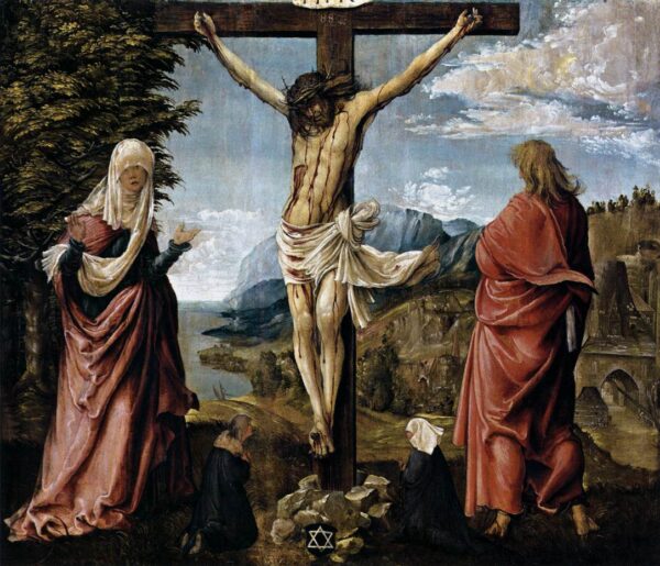 Christ on the Cross between Mary and St. John by Albrecht Altdorfer, hand-painted oil painting reproduction