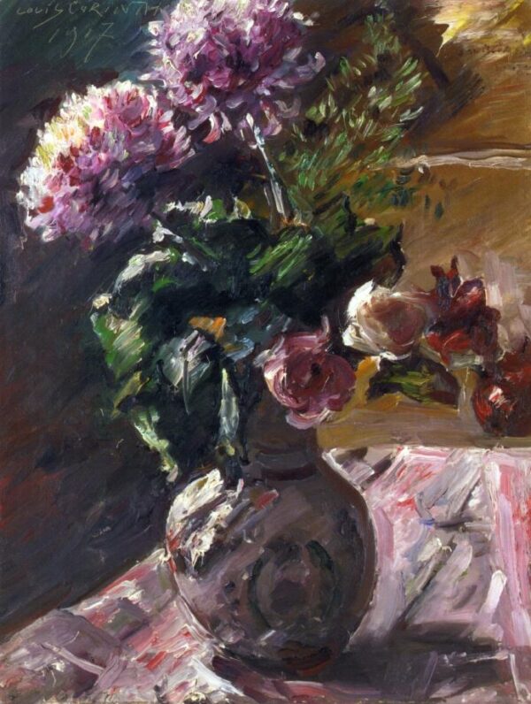 Chrysanthemums and Roses in a Jug by Lovis Corinth, hand-painted oil painting reproduction