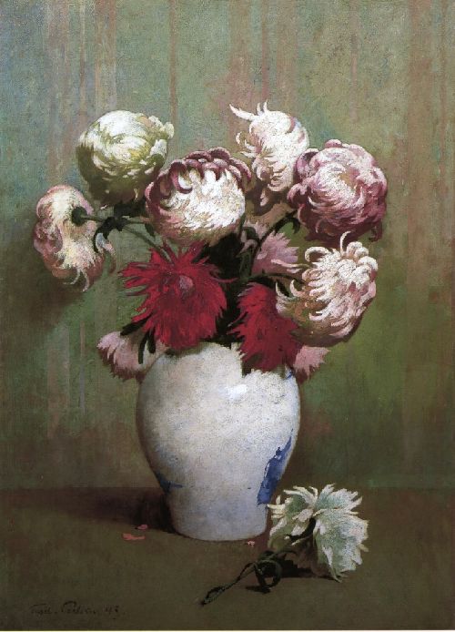 Chrysanthemums in a Canton Vase by Emil Carlsen, hand-painted oil reproduction