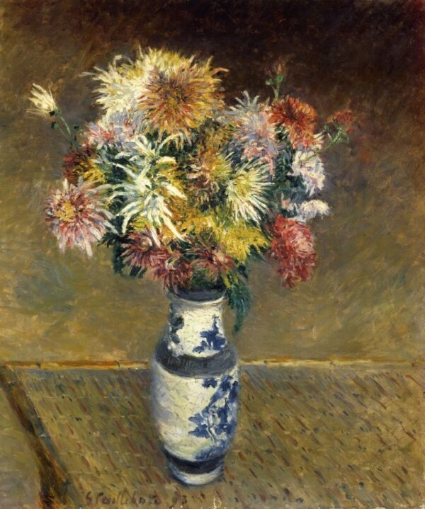 Chrysanthemums in a Vase by Gustave Caillebotte, hand-painted oil painting reproduction