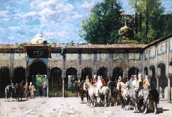 Circassian Knights Waiting for Their Leader by Alberto Pasini, hand-painted oil painting reproduction