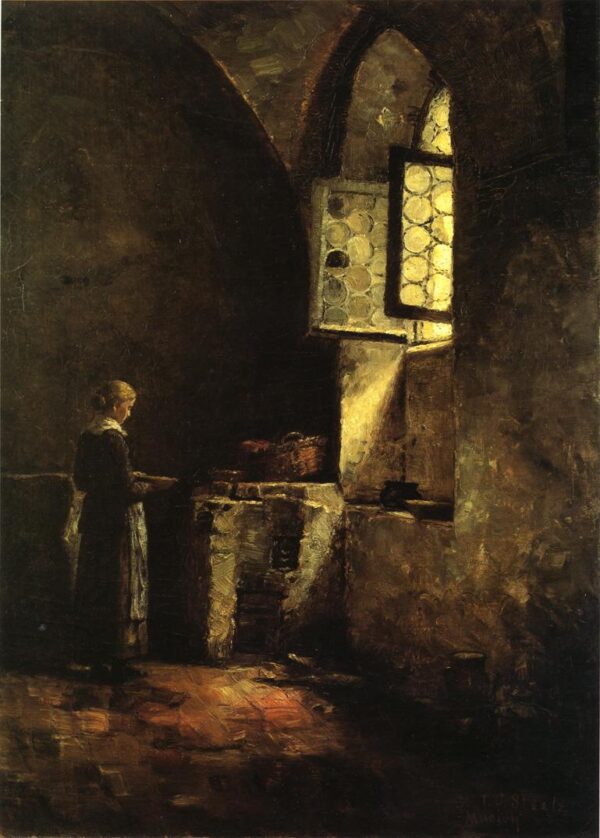 A Corner in the Old Kitchen of the Mittenheim Cloister by Theodore Clement Steele, hand-painted oil painting reproduction