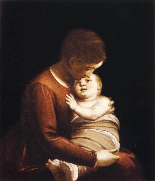 Virgin with the Christ Child in Swaddling Clothes by Luca Cambiaso, hand-painted oil painting reproduction