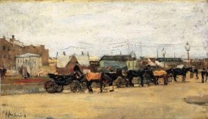 Coaches In Scheveningen by Floris Arntzenius, hand-painted oil painting reproduction