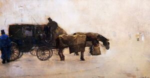 Coaches In The Winter Cold by Floris Arntzenius, hand-painted oil painting reproduction
