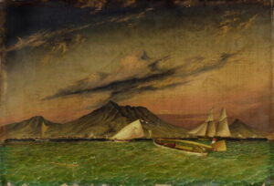 The Tom Tough hove to for a pilot to Surabaya off Passoeroean on the Java Coast by Thomas Baines, hand-painted oil painting reproduction