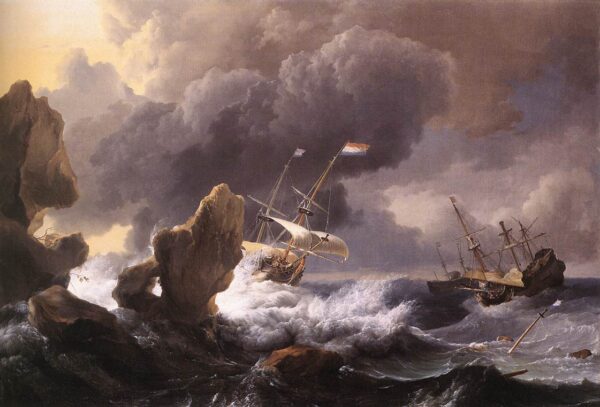 Ships in Distress off a Rocky Coast by Ludolf Backhuysen, hand-painted oil painting reproduction