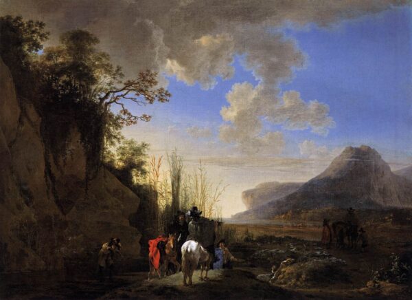 Coastal Scene with Resting Riders by Jan Asselyn, hand-painted oil painting reproduction