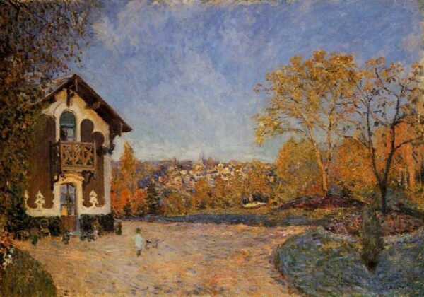 View of Marly-le-Roi from House at Coeur-Colant by Alfred Sisley, hand-painted oil painting reproduction