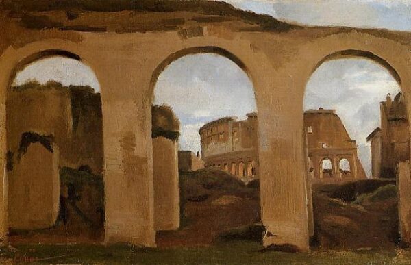 Coliseum Seen Through the Archways by Jean Baptiste Camille Corot, hand-painted oil painting reproduction