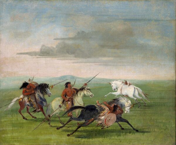 Comanche Feats of Horsemanship by George Catlin, hand-painted oil painting reproduction