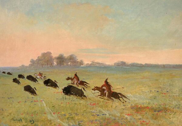 Comanche Indians Chasing Buffalo by George Catlin, hand-painted oil painting reproduction