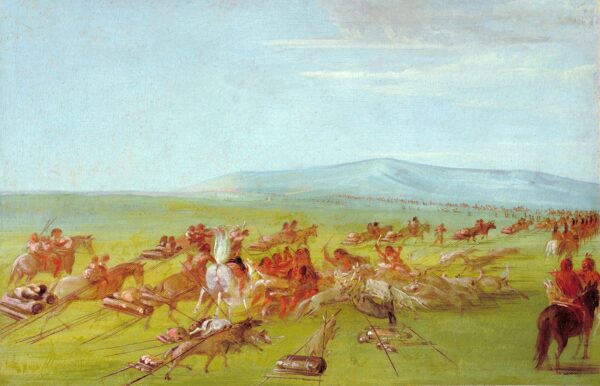 Comanche Moving Camp, Dog Fight Enroute by George Catlin, hand-painted oil painting reproduction