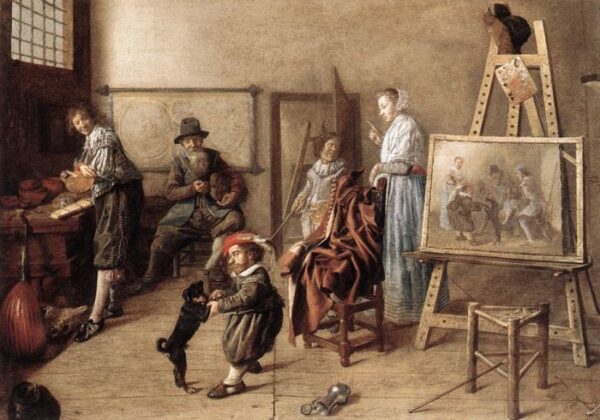 Painter in His Studio, Painting a Musical Company by Jan Miense Molenaer, hand-painted oil painting reproduction