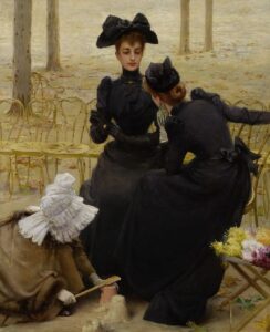 Conversations in the Garden of Luxembourg by Vittorio Corcos, hand-painted oil painting reproduction
