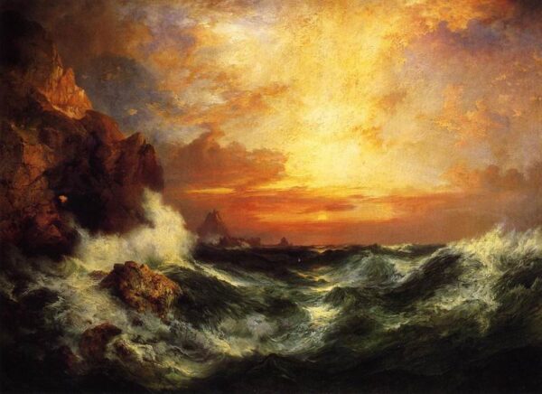 Sunset near Landss End Cornwall England by Thomas Moran, hand-painted oil painting reproduction
