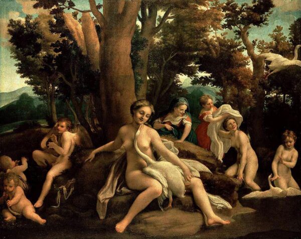 Leda sitting with the Swan by Correggio, hand-painted oil painting reproduction