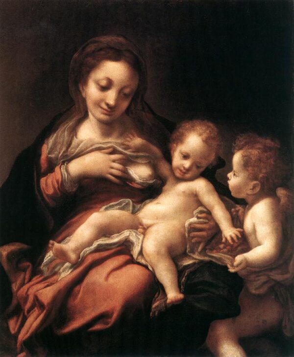Virgin and Child with an Angel by Correggio, hand-painted oil painting reproduction