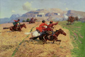 Cossacks Charging into Battle by Franz Roubaud, hand-painted oil painting reproduction