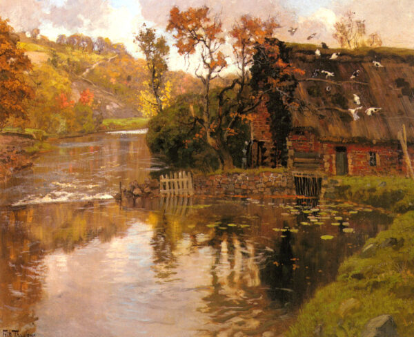 Cottage By A Stream by Fritz Thaulow, hand-painted oil painting reproduction