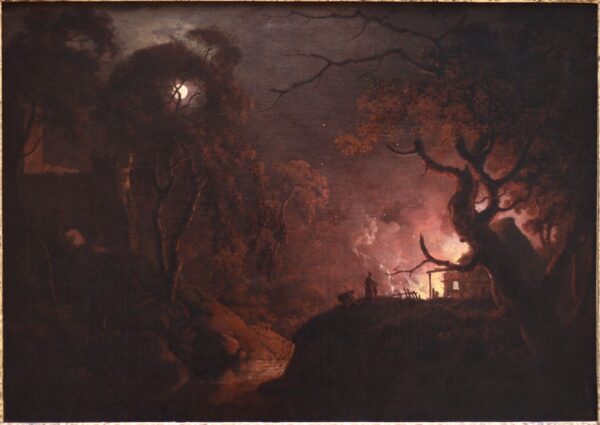 Cottage on Fire at Night by Joseph Wright, hand-painted oil painting reproduction