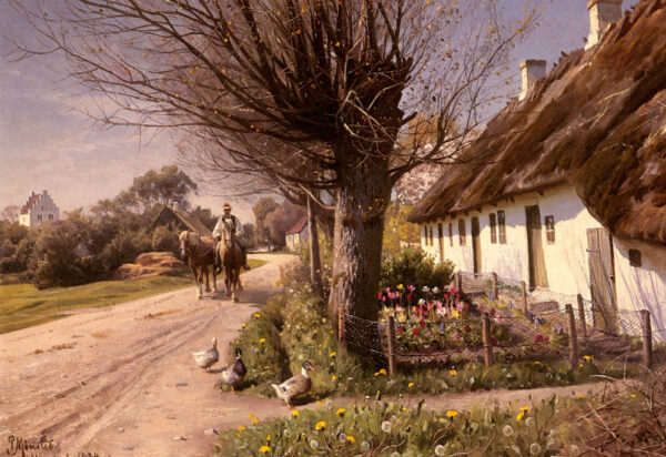 Cottages At Hjornbaek by Peder Mørk Mønsted, hand-painted oil reproduction
