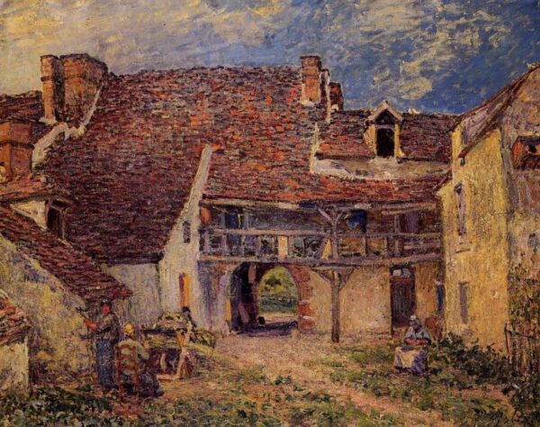 Courtyard of a Farm at Saint-Mammes by Alfred Sisley, hand-painted oil painting reproduction