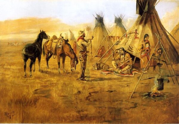 Cowboy Bargaining for an Indian Girl by Charles Marion Russell, hand-painted oil painting reproduction
