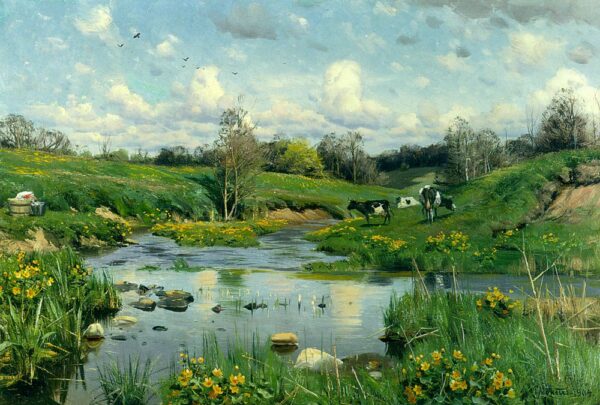 Cows Grazing by Peder Mørk Mønsted, hand-painted oil painting reproduction