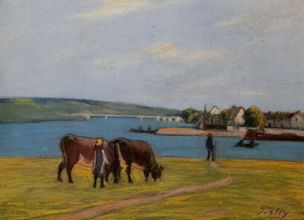 Cows by the Seine at Saint-Mammes by Alfred Sisley, hand-painted oil painting reproduction