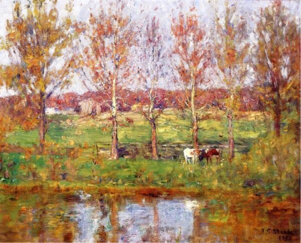 Cows by the Stream by Theodore Clement Steele, hand-painted oil painting reproduction