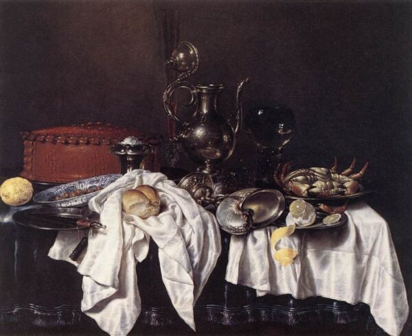 Still Life With Pie, Silver Ewer, And Crab by Willem Claesz Heda, hand-painted oil painting reproduction