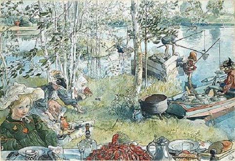 Crayfishing by Carl Larsson, hand-painted oil reproduction