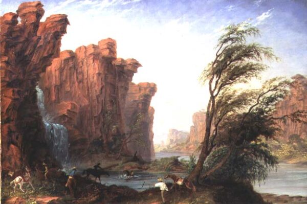 Harry Gregory Crossing Ford or Waterfall on Jasper Creek by Thomas Baines, hand-painted oil painting reproduction