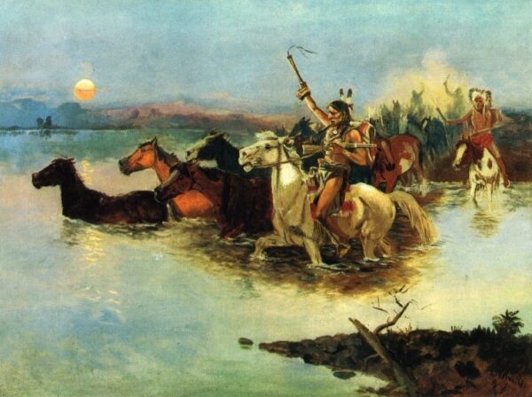 Crossing the Range by Charles Marion Russell, hand-painted oil reproduction
